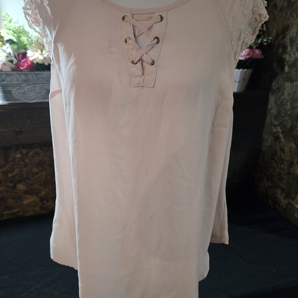 Candie's Cream Lace-Up Blouse